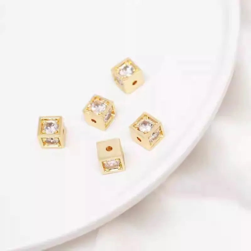 14K gold inlaid zircon square passepartout beads handmade diy pearl necklace accessories bracelet jewelry material