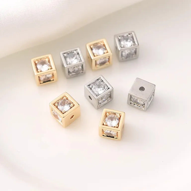 14K gold inlaid zircon square passepartout beads handmade diy pearl necklace accessories bracelet jewelry material