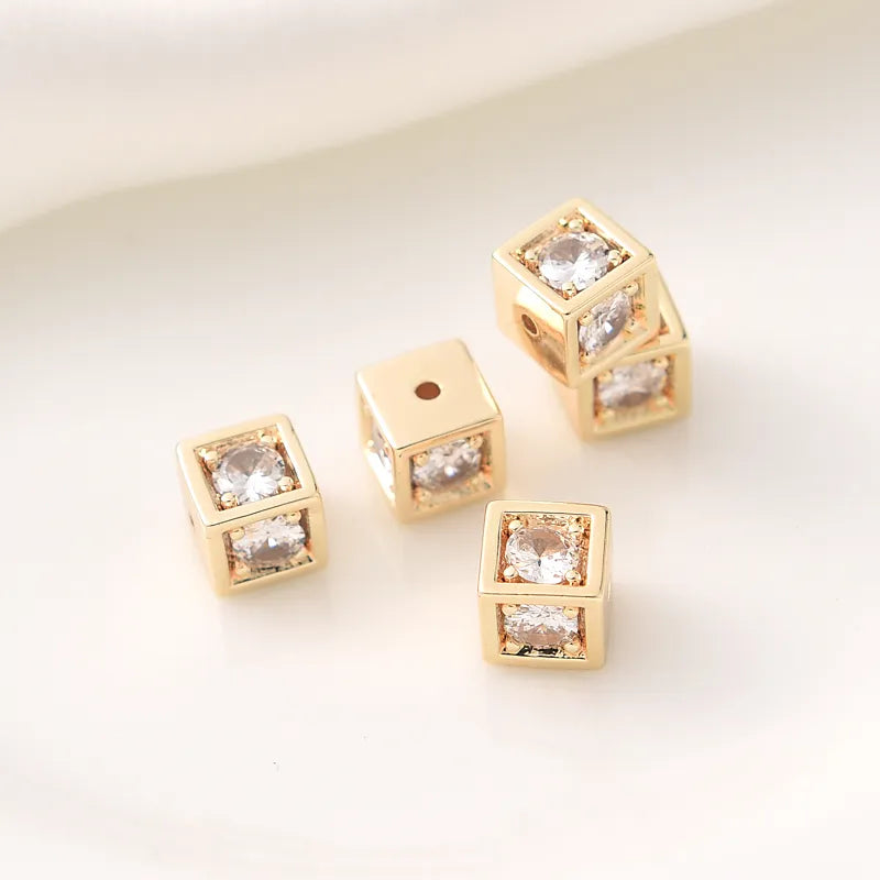 14K gold inlaid zircon square passepartout beads handmade diy pearl necklace accessories bracelet jewelry material